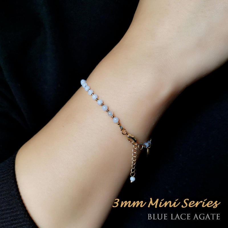 Morchic 3mm Blue Lace Agate Tiny Beads Bracelet for Women, Adjustable 7.1" Dainty Handmade Energy Gem Jewelry, Birthday Gift - Image 4